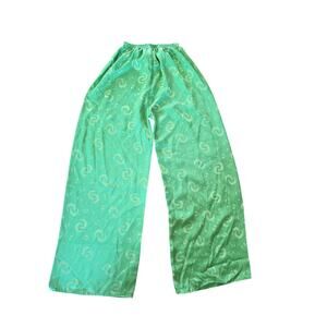 Vintage neon green all over moon print silky pants‎